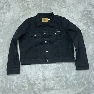 Calvin Klein Black Denim Jacket Size XXL Button-Down Dual Chest Pockets e1245